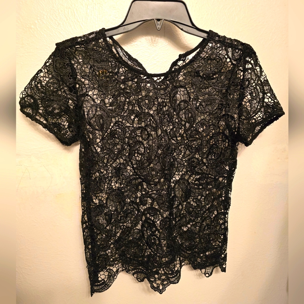 BISOU BISOU Elegant Black Lace Top. Size XS